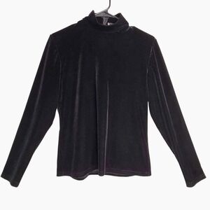 Jacobsons Black‎ Velvet Mock Neck Long Sleeve Zipper Back Top Womens Small
